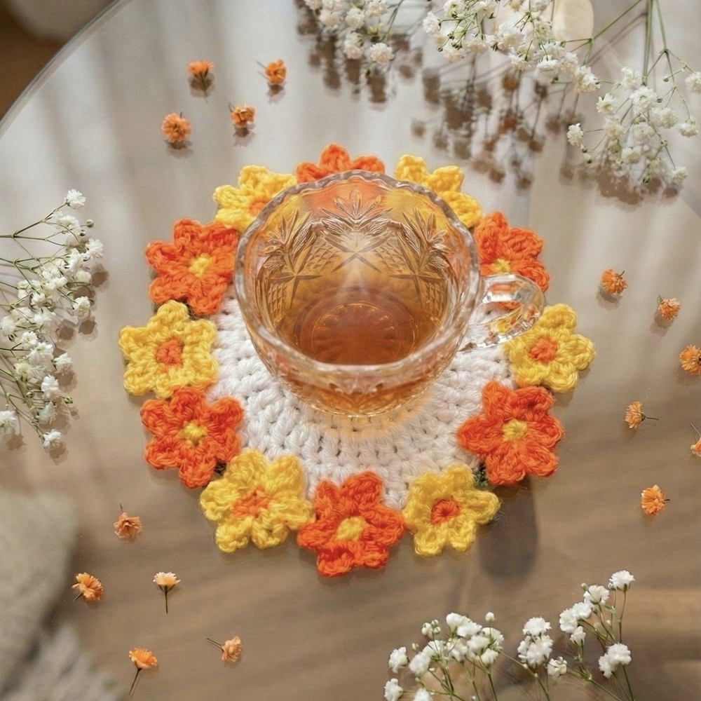 Crochet Floral Coaster - Picture 1 of 3